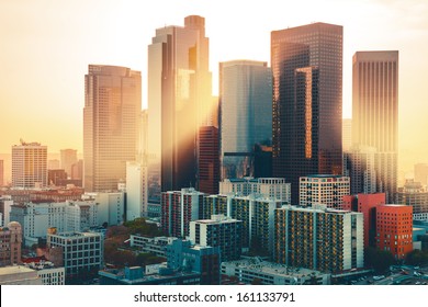 Los Angeles downtown skyline at sunset