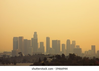 Los Angeles Downtown Sunset During The October 2007 Wildfire