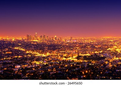Los Angeles Downtown and Surrounding Area at Sunset