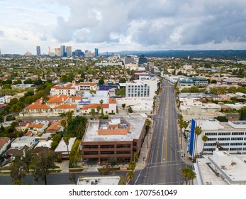 Los Angeles During Quarantine From A Drone View - The COVID-19 In April 2020 Left The Streets Empty And The Air Clean In LA.