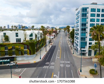 Los Angeles During Quarantine From A Drone View - The COVID-19 In April 2020 Left The Streets Empty And The Air Clean In LA.