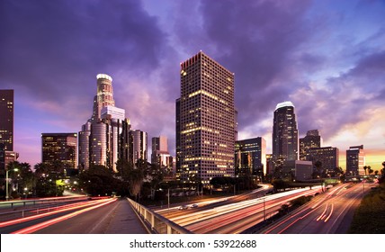 Los Angeles during rush hour at sunset