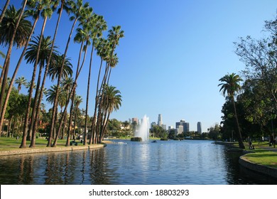 Los Angeles- Echo Park With LA Skyline In The Background