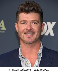 LOS ANGELES - FEB 06:  Singer Robin Thicke Arrives For The FOX Winter TCA 2019 On February 6, 2019 In Los Angeles, CA