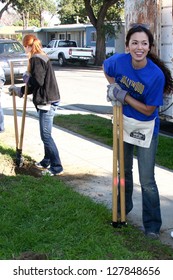 LOS ANGELES - FEB 9:  Theresa Castillo Digging New Fence Post Hole At The 4th General Hospital Habitat For Humanity Fan Build Day At The 191 E. Marker Street On February 9, 2013 In Long Beach, CA