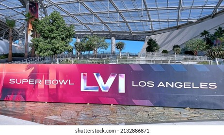 Los Angeles - February 11, 2022: Super Bowl LVI Banner Outside SoFi Stadium