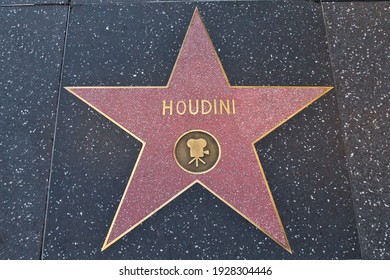 Los Angeles - February 5, 2019: Houdini's star on the Hollywood Walk of Fame day exterior