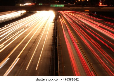 Los Angeles Freeway At Night.