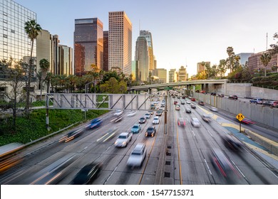 Los Angeles Freeway Traffic At Sunset