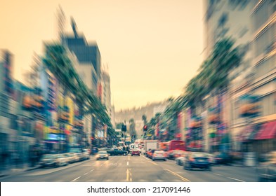 Los Angeles - Hollywood Boulevard Before Sunset - Walk Of Fame On A Radial Defocused Vintage Filtered Look