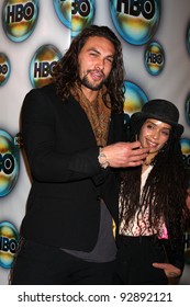 LOS ÁNGELES - 15 DE ENERO:  Jason Momoa y lisa bonet llegan al HBO Golden Globe Party 2012 en el Beverly Hilton Hotel el 15 de enero de 2012 en Beverly Hills, CA