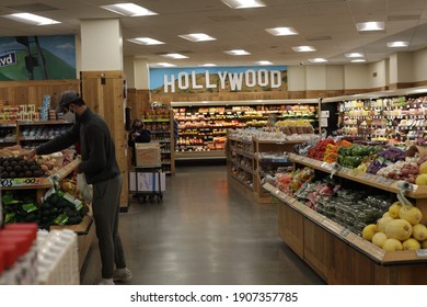 Los Angeles - January 27, 2021: Selective Focus Of Produce Isle At Trader Joe's 