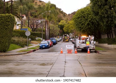 Los Angeles - January 29, 2021:
Los Angeles Department Of Water And Power Crew Performing Street Repair