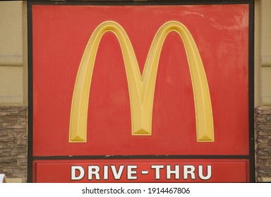 Los Angeles - January 3, 2021: McDonald's restaurant drive through sign day exterior