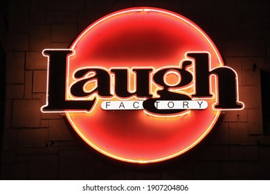 Los Angeles - January 31, 2021: Laugh Factory Comedy Club Neon Sign