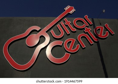 Los Angeles - January 5, 2021: 
Guitar Center Logo Day Exterior