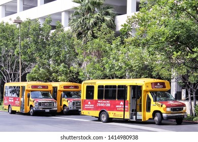 Los Angeles July 29, 2014 - Los Angeles Airport Center Express Buses Standing On The Curb