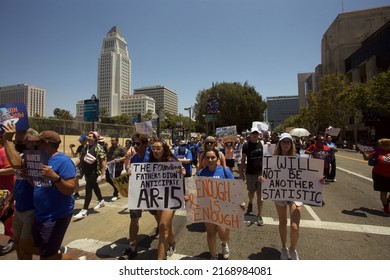 Los Angeles - June 11, 2022: Demonstrators March Past City Hall Protesting Gun Violence