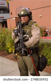 Los Angeles - June 2, 2020: Los Angeles County Sheriff's Deputy With Automatic Rifle