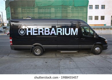 Los Angeles - June 6, 2021: Herbarium Legal Marijuana Party Van Limo Bus