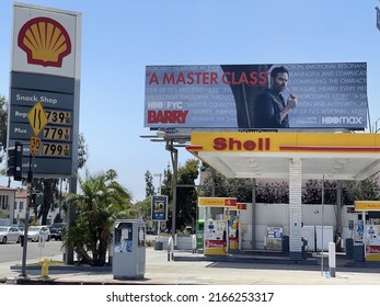 LOS ANGELES, June 8th 2022: High Gas Prices. Bill Hader's Character Barry Appears To Scowl Over A Shell Gas Station Displaying Record-breaking Prices Of Just Under 8 Dollars A Gallon.