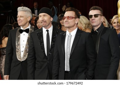 LOS ANGELES - MAR 2:  The Edge, Adam Clayton, Bono, Larry Mullen Jr. at the 86th Academy Awards at Dolby Theater, Hollywood & Highland on March 2, 2014 in Los Angeles, CA