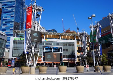 LOS ANGELES, MARCH 1ST, 2017: Wide Shot Of An Empty Microsoft Square (formerly Nokia Plaza) At L.A. Live In Downtown Los Angeles, Opposite The Staples Center.