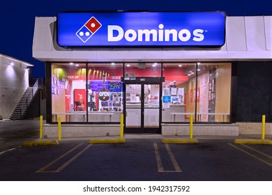 Los Angeles - March 20, 2021:
Dominos Pizza Illuminated Store Night Exterior