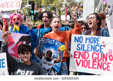 LOS ANGELES - MARCH 24, 2018: March For Our Lives is a movement dedicated to student-led activism around ending gun violence and the epidemic of mass shootings in schools today. Los Angeles, CA.
