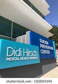 LOS ANGELES, March 27th, 2019: Suicide Prevention Center Sign Close Up Outside Didi Hirsch Mental Health Services Building. September Is National Suicide Prevention Awareness Month.