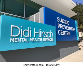 LOS ANGELES, March 27th, 2019: Suicide Prevention Center Sign Close Up Outside Didi Hirsch Mental Health Services Building. September Is National Suicide Prevention Awareness Month.