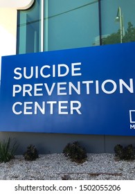 LOS ANGELES, March 27th, 2019: Suicide Prevention Center Sign Extreme Close Up. September Is National Suicide Prevention Awareness Month.