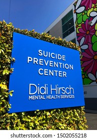 LOS ANGELES, March 27th, 2019: Suicide Prevention Center Sign Close Up In Front Of Didi Hirsch Mental Health Services Building. September Is National Suicide Prevention Awareness Month.