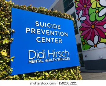 LOS ANGELES, March 27th, 2019: Suicide Prevention Center Sign Close Up In Front Of Didi Hirsch Mental Health Services Building. September Is National Suicide Prevention Awareness Month.