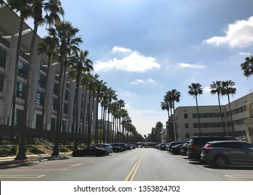 LOS ANGELES, March 29th, 2019: Avenue Of The Palms On The 20th Century Fox Studios Lot In Century City, Looking South, Toward The Main Gate.