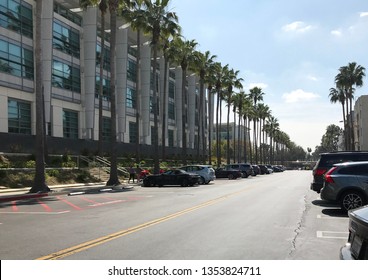 LOS ANGELES, March 29th, 2019: Avenue Of The Palms On The 20th Century Fox Studios Lot In Century City, Looking South, Toward The Main Gate.