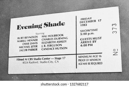 Los Angeles - March 3, 2019:  Audience ticket to TV taping of "Evening Shade", starring Burt Reynolds, on December 17, 1993.