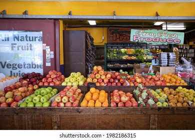 Los Angeles -May 25, 2021: 
Fresh Produce Stand At The Farmer's Market In Hollywood