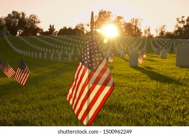 Los Angeles - May 27, 2019: Los Angeles National Cemetery On Memorial Day