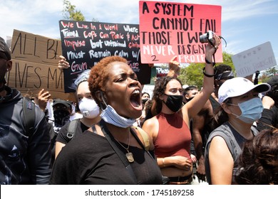 LOS ANGELES - MAY 30, 2020: Participants Of Protest March Against Police Violence Over Death Of George Floyd.