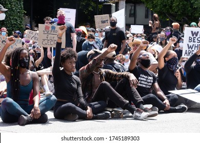 LOS ANGELES - MAY 30, 2020: Participants Of Protest March Against Police Violence Over Death Of George Floyd.