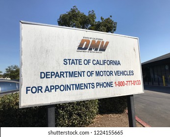 LOS ANGELES, NOV 3rd, 2018: Close up of the DMV sign next to the DMV field office in Culver City, California.