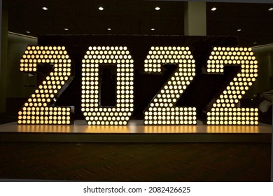 Los Angeles - November 27, 2021:  The Year 2022 Displayed In Illuminated Light Bulbs