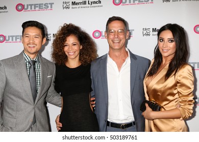 LOS ANGELES - OCT 23:  Harry Shum Jr, Sherri Saum, Tom Ascheim, Shay Mitchell At The 2016 Outfest Legacy Awards At Vibiana On October 23, 2016 In Los Angeles, CA