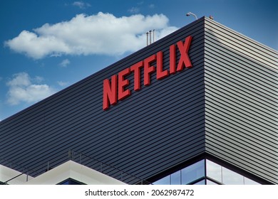 Los Angeles - October 23, 23021: Netflix building signage in Hollywood