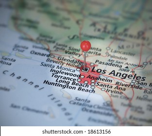 Los Angeles on the map with a pin