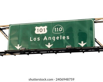 Los Angeles route 101 and 110 freeway arrow sign with cut out background.