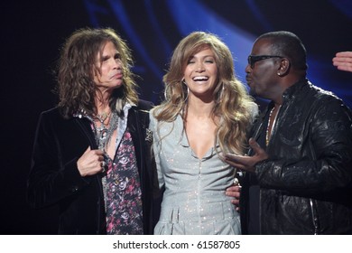 LOS ANGELES - SEP 22:  Stephen Tyler, Jennifer Lopez, Randy Jackson At The American Idol Season 10 Judges Announcement At Forum On September 22, 2010 In Ingelwood, CA