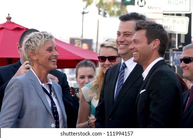 LOS ANGELES - SEP 4:  Ellen DeGeneres, Jimmy Kimmel, Ryan Seacrest at the Hollywood Walk of Fame Ceremony for Ellen Degeneres at W Hollywood on September 4, 2012 in Los Angeles, CA