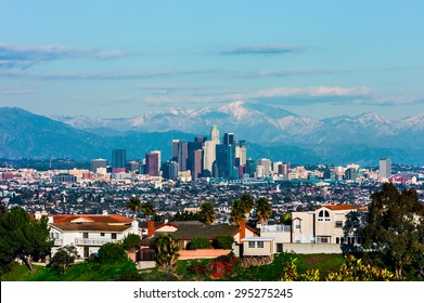 Los Angeles With Snowy Mountains In The Background